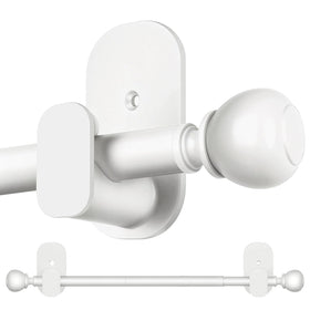 USFOOK white no drill curtain rod assembly for quick damage-free mounting in rentals.