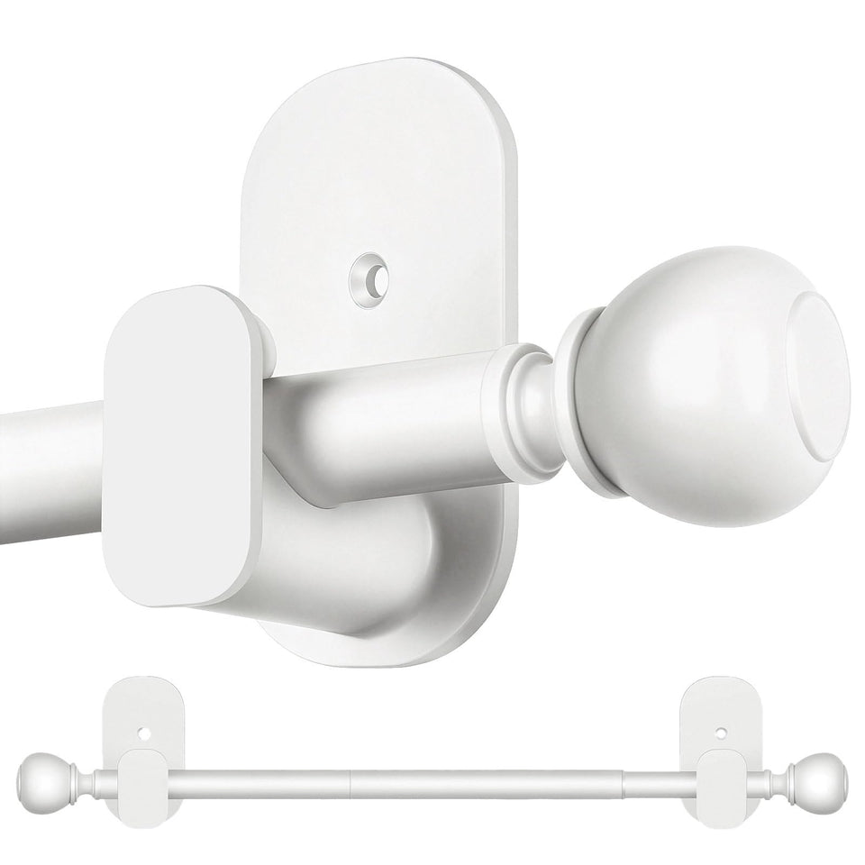 USFOOK white no drill curtain rod assembly for quick damage-free mounting in rentals.