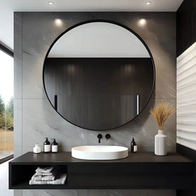 USHOWER 30-inch round bathroom mirror with black frame for precise grooming and makeup