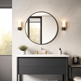USHOWER round mirror with black metal frame for modern bathroom style