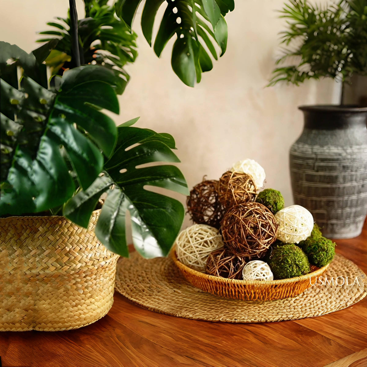 USMOLA chocolate wicker ball for rustic centerpiece and vase filler