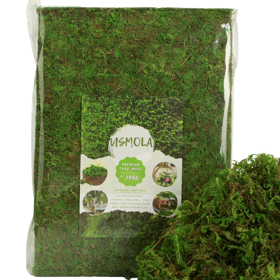 USMOLA fake moss adds a natural-look texture to potted plants for a refreshed display