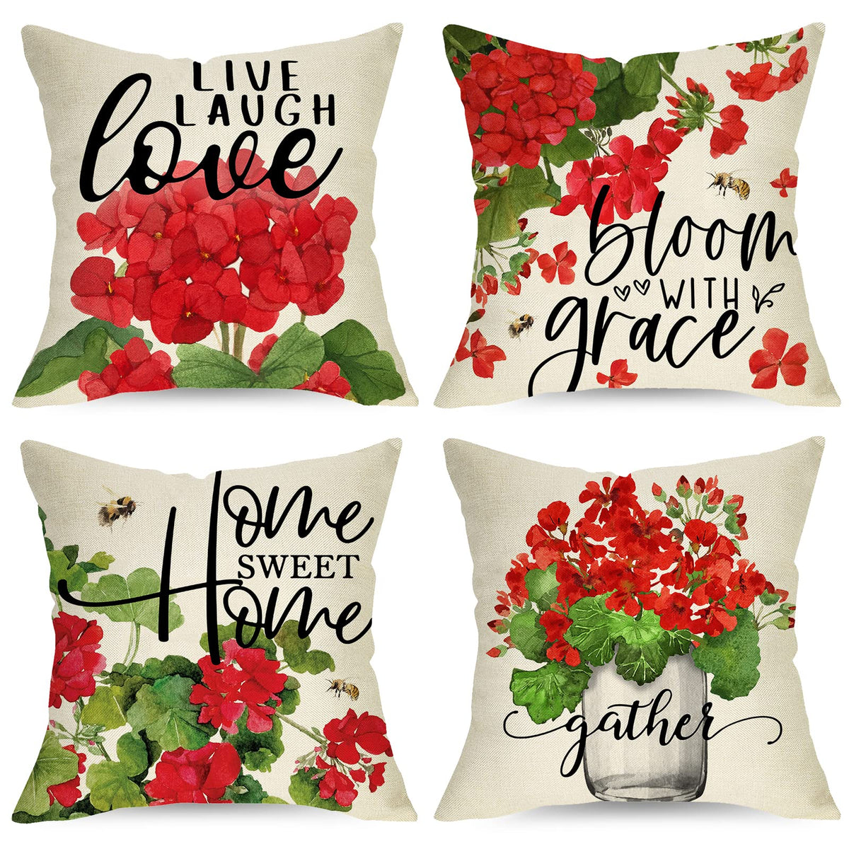 Ussap red geranium flower pillow cover adds rustic charm to living room decor