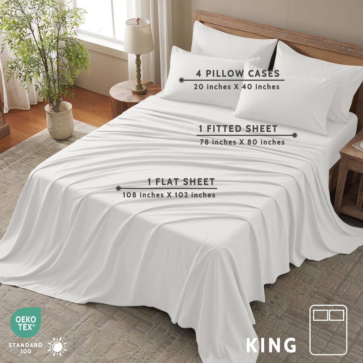 USXIBEI king size fitted sheet with 16-inch pocket depth secures thick mattresses