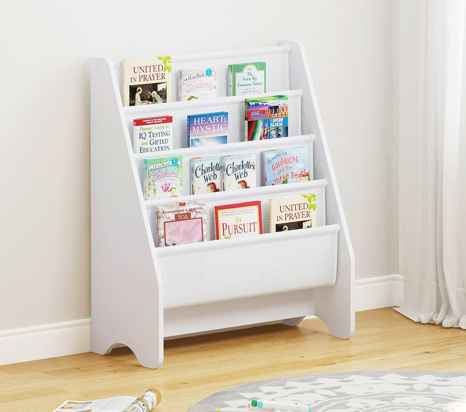 UTEX Kids Bookshelf white finish offers full view for easy book selection.