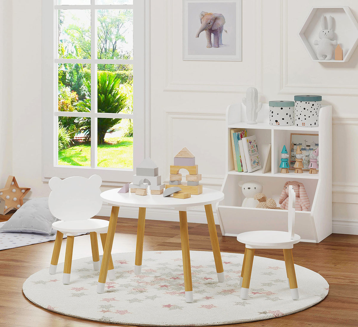 UTEX table and chairs assembled in room illustrating versatile setup for play and learning.