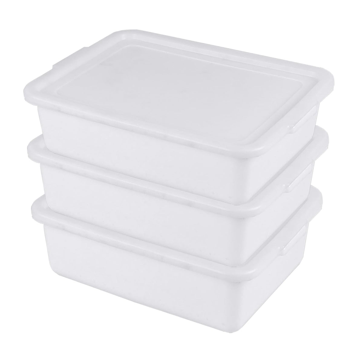 Utiao 3-pack 13 L bus tub with lid in white showing stackable design for space efficiency.