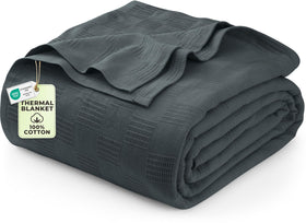 Utopia Bedding 100% cotton thermal blanket in smoke gray on a twin bed for cozy warmth.