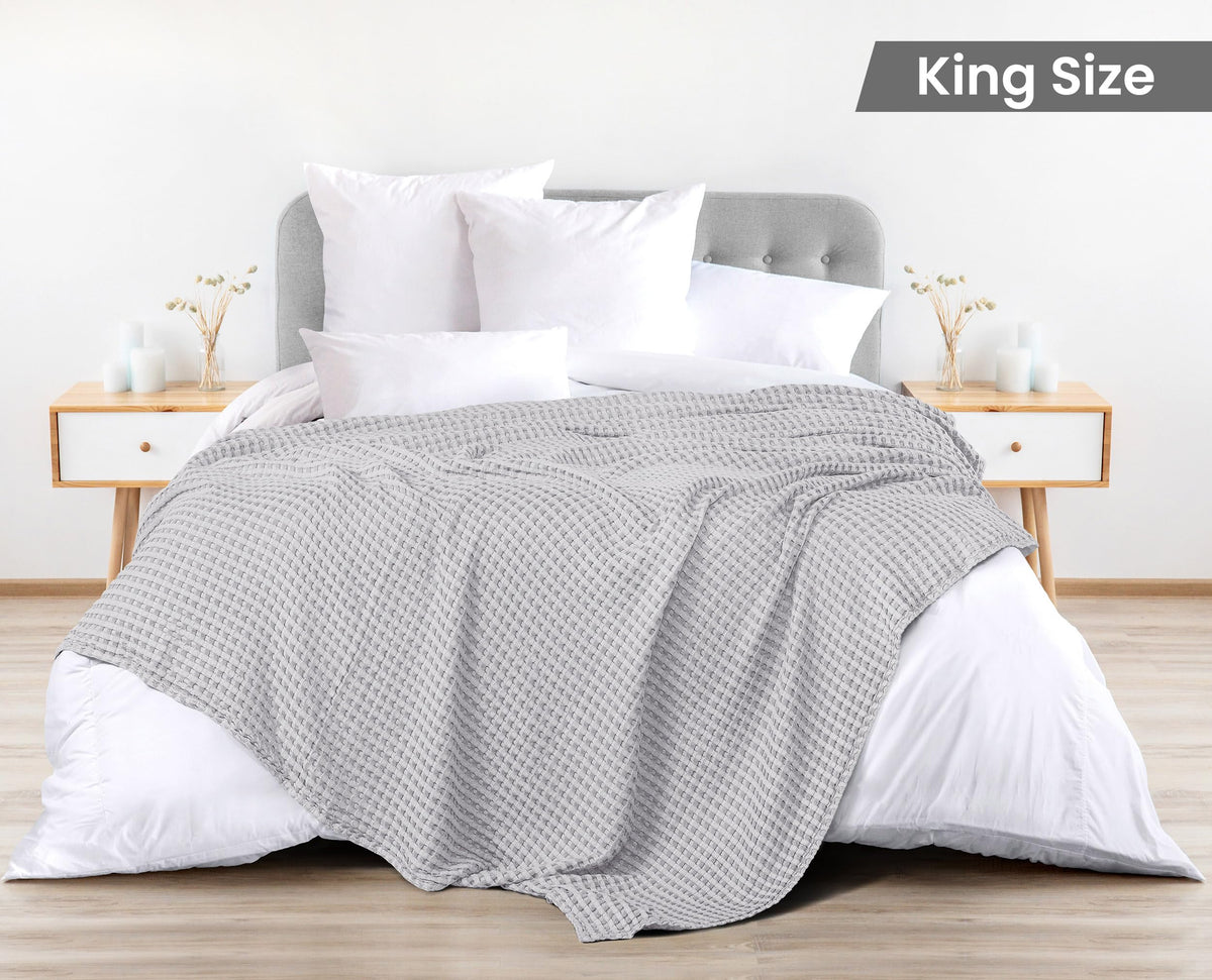Closeup of Utopia Bedding 100% cotton waffle weave texture for comfort.