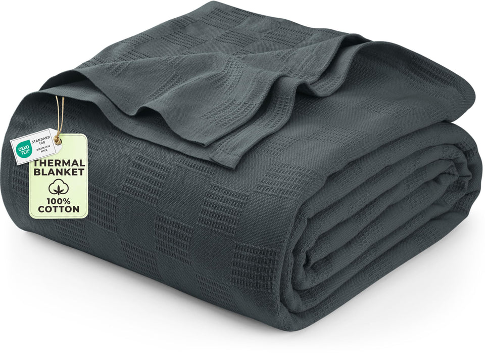 Utopia Bedding 100% cotton thermal blanket on a full bed, smoke gray, cozy coverage