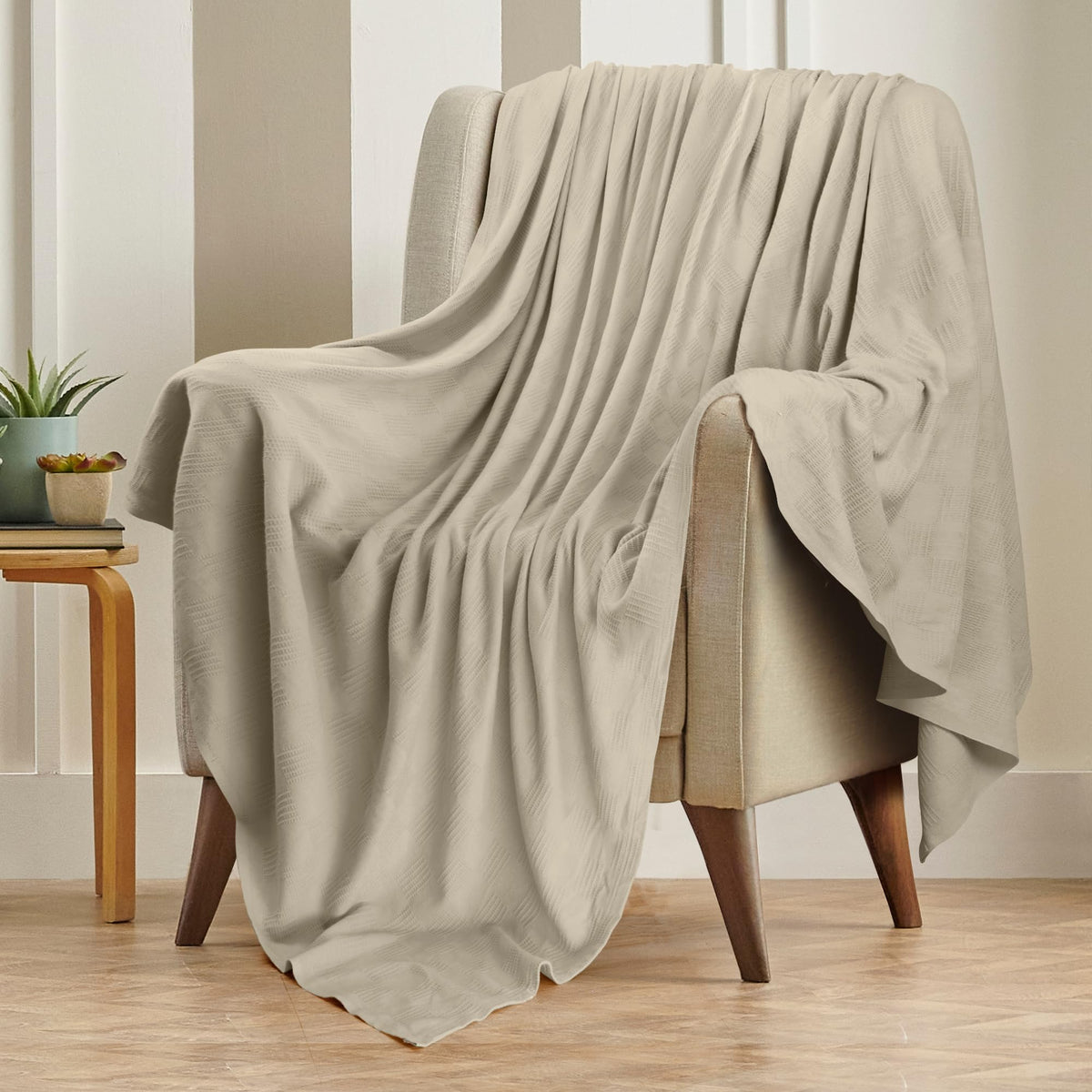Utopia Bedding 90x90 khaki cotton blanket close-up soft fabric