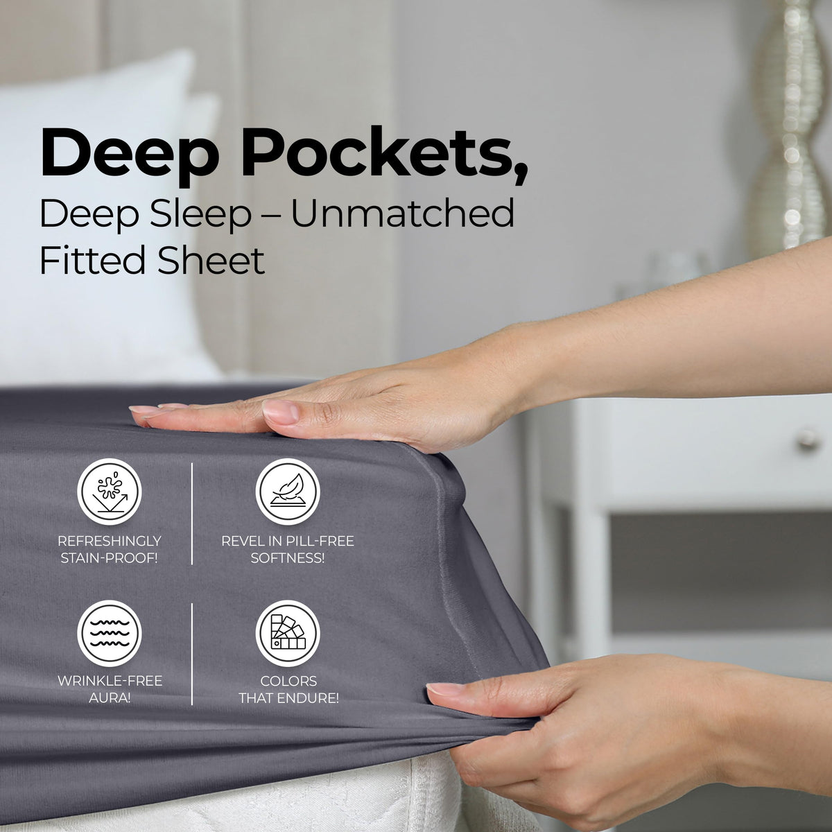 Utopia Bedding all-around elastic ensures a snug overnight fit.