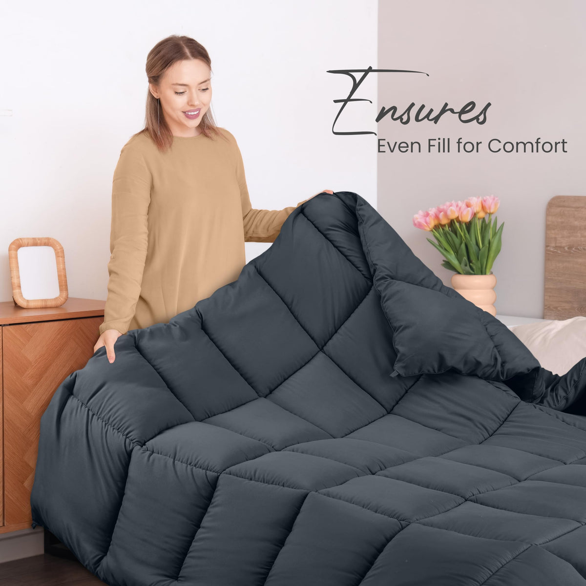 Utopia Bedding all-season comforter displayed on bed for versatile year-round warmth.