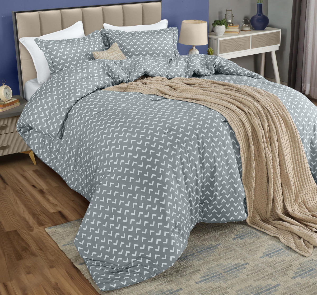 Utopia Bedding arrow white queen comforter on a modern bed for a crisp look.