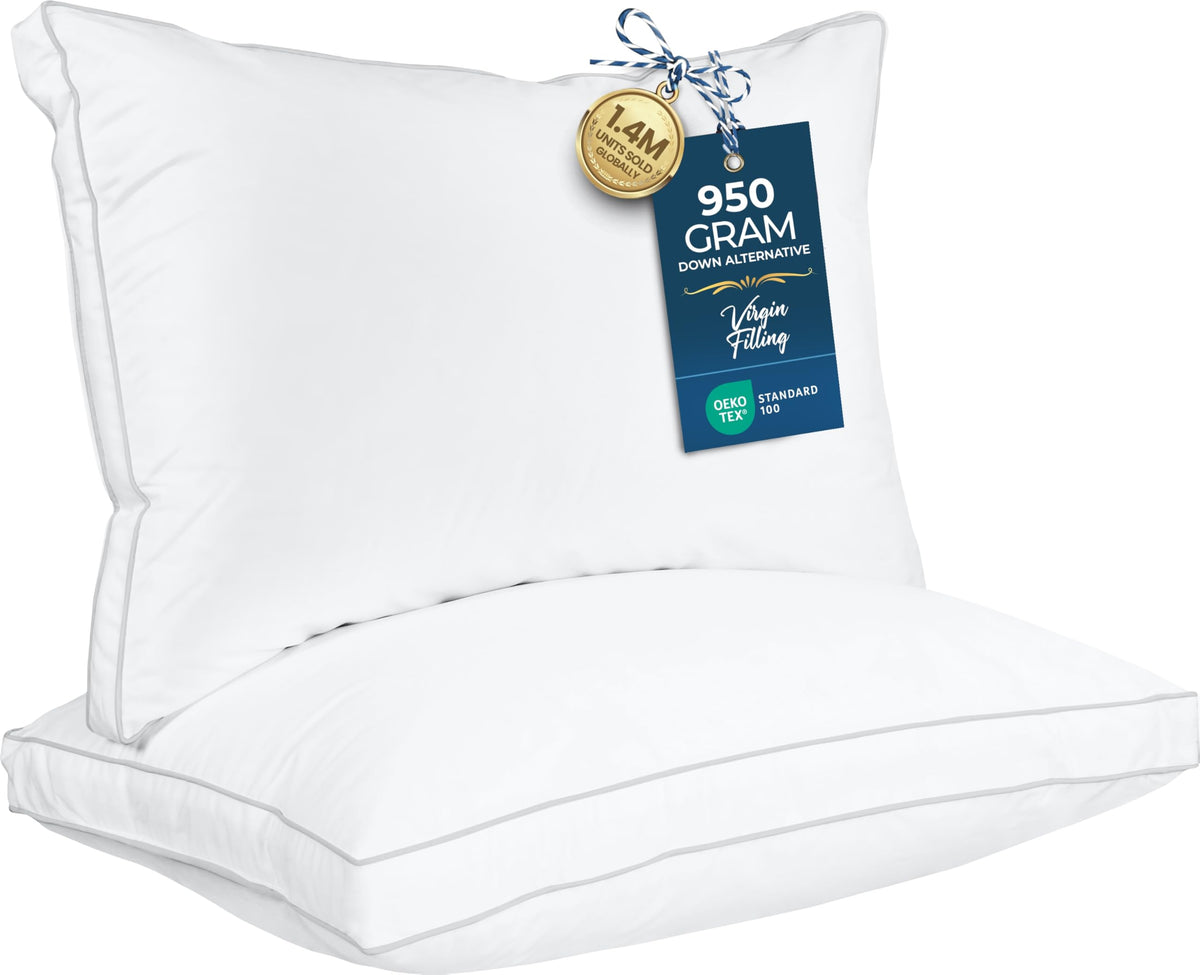 Utopia Bedding bed pillow 2-pack with soft gusseted loft for lasting fluff.