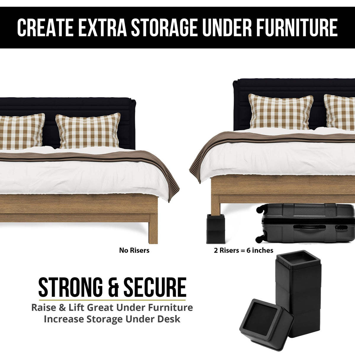Utopia Bedding bed risers protect floors while stabilizing heavy furniture