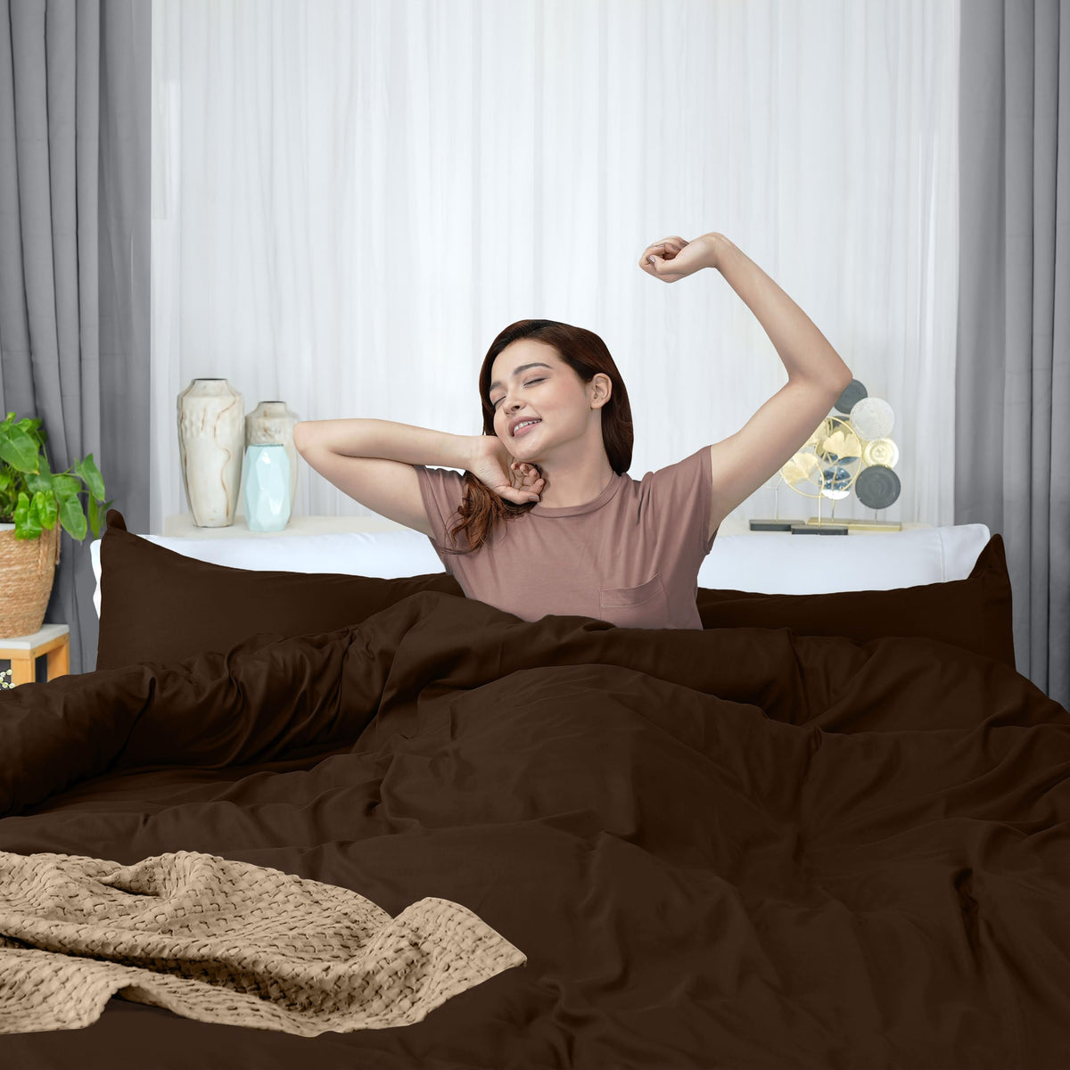 Utopia Bedding brown bed setup displaying cool, breathable comfort.