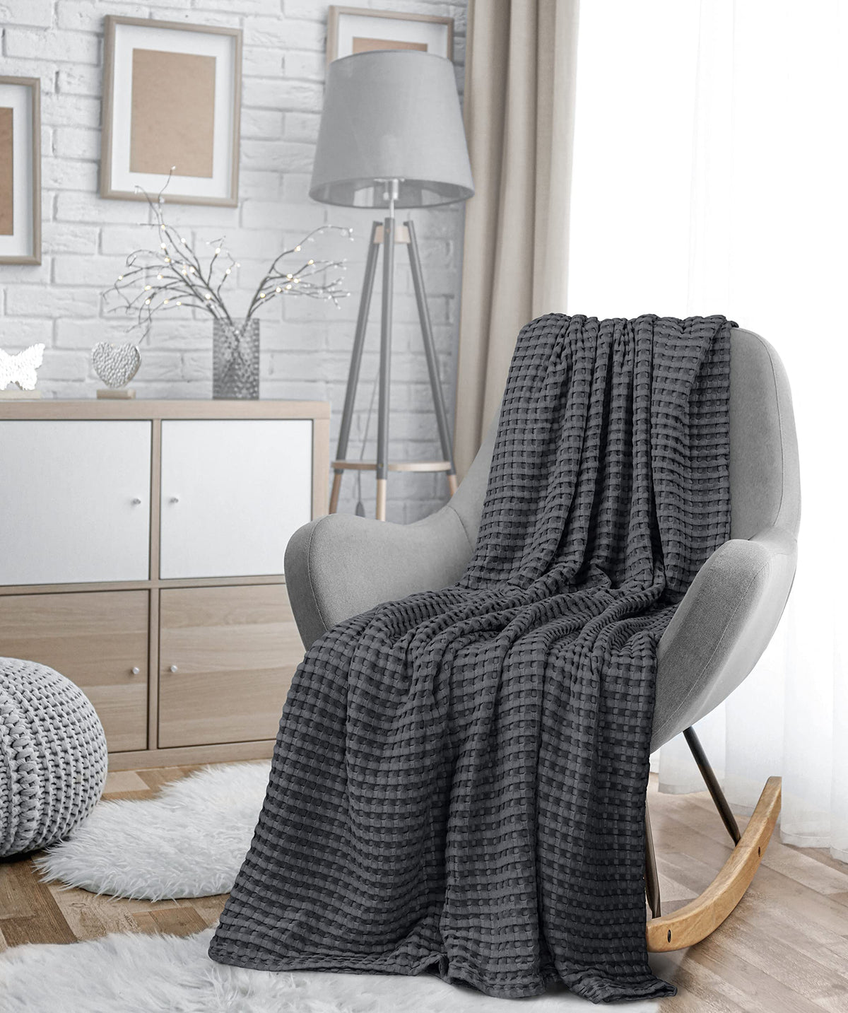 Utopia Bedding charcoal color staged in bedroom decor for modern style.