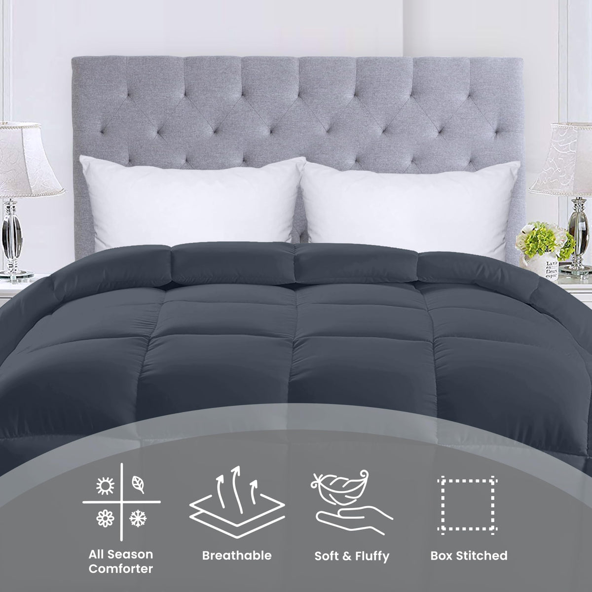 Utopia Bedding corner tabs closeup demonstrates secure duvet cover fit.
