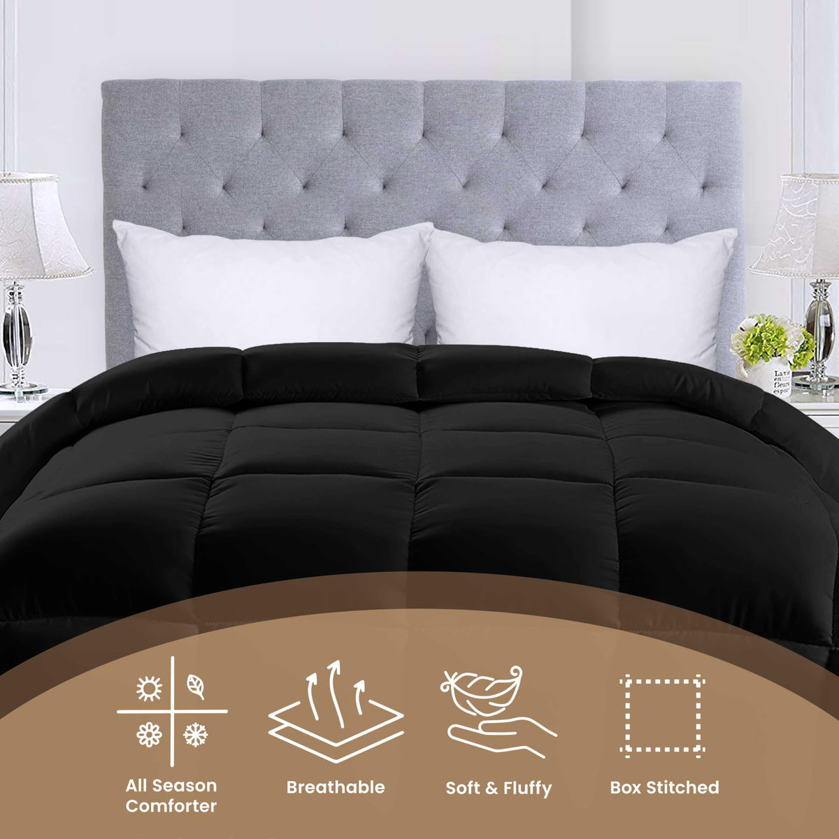 Utopia Bedding comforter features soft siliconized fiber filling for a cozy feel.