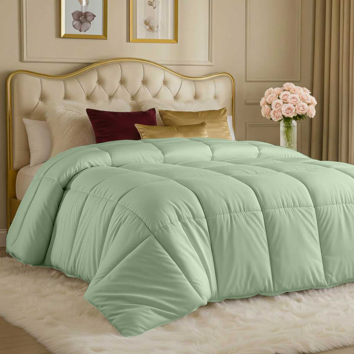 Utopia Bedding Twin Sage Green comforter with box stitching for durable, long-lasting comfort