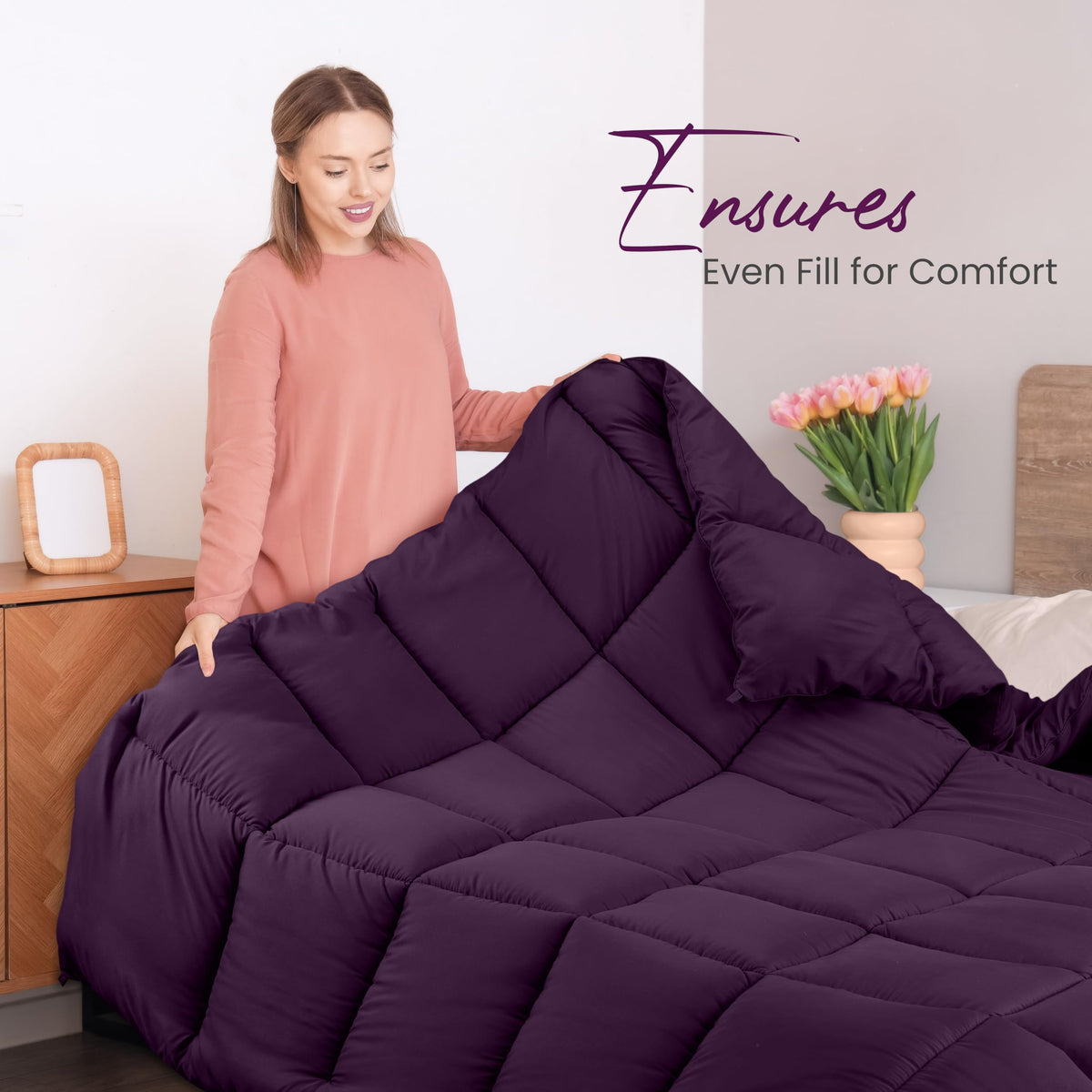Soft siliconized fiber filling in Utopia Bedding comforter for cozy nights.