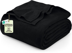 Utopia Bedding cotton thermal blanket black folded, soft and lightweight for easy layering.