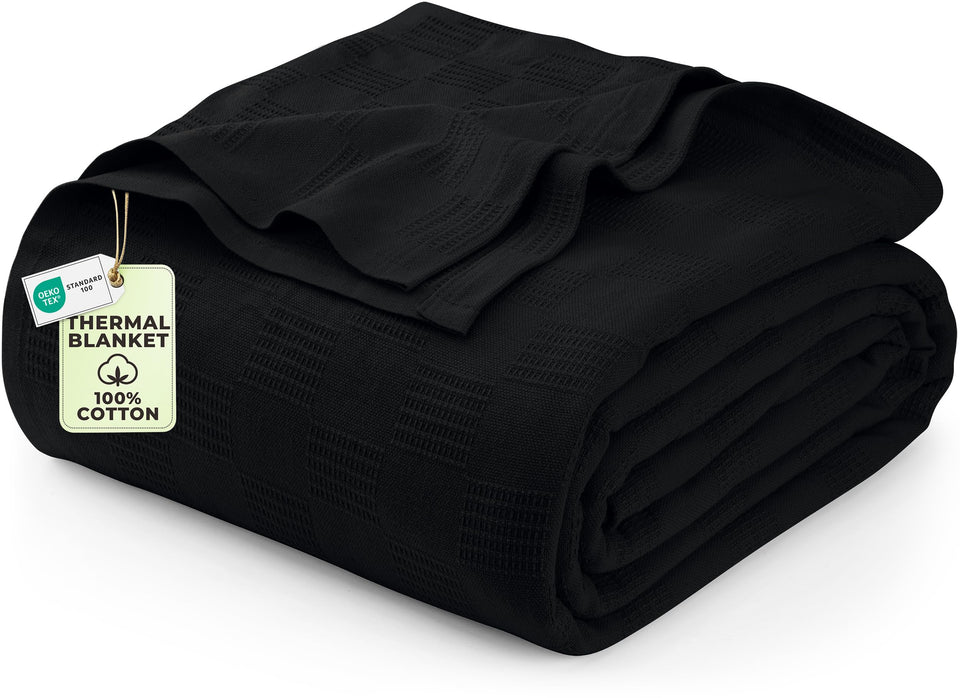 Utopia Bedding cotton thermal blanket black folded, soft and lightweight for easy layering.