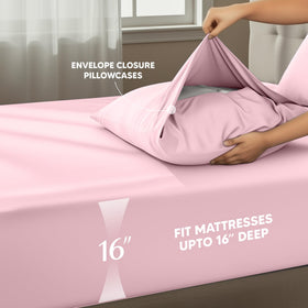 Utopia Bedding crystal pink deep-pocket 15-inch fitted sheet on mattress