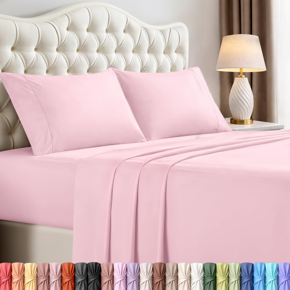 Utopia Bedding crystal pink flat sheet showing soft, breathable microfiber finish