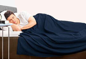Utopia Bedding navy blanket in decorative bedroom setup