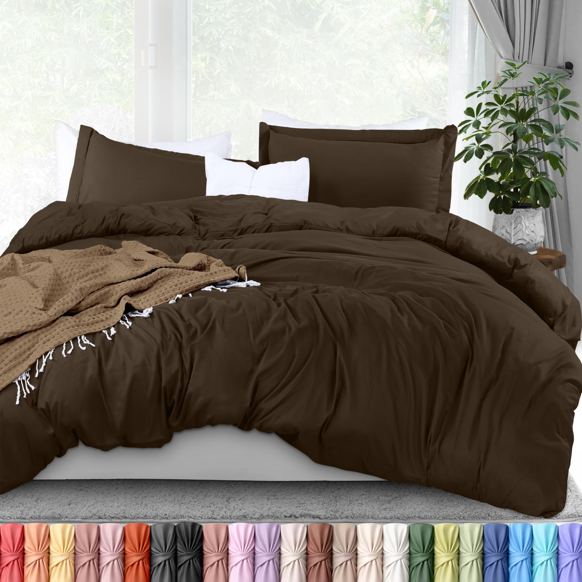 Utopia Bedding king duvet cover brown fabric close-up, soft and breathable.