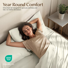 Utopia Bedding easy-care sheet set shown as machine-washable and durable.