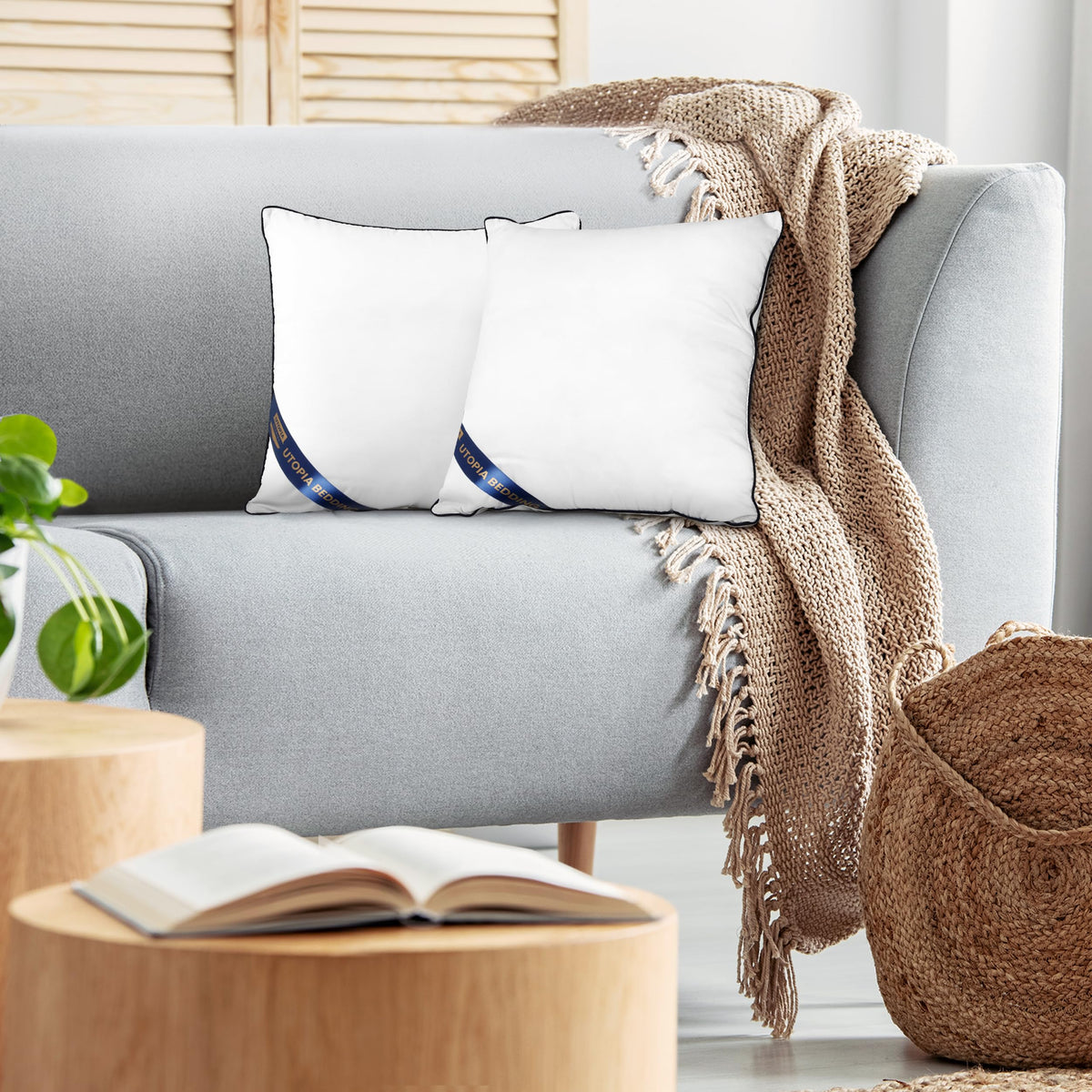 Utopia Bedding navy piping edge highlights refined pillow detail