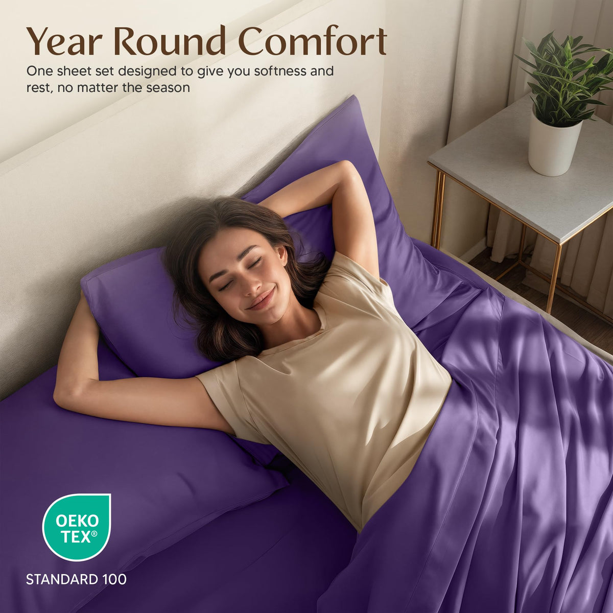 Utopia Bedding eggplant color folded sheets showcase rich shade and decor versatility.
