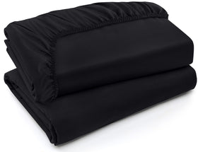 Utopia Bedding fitted sheet in black folded, showing 2-pack convenience for easy replacement.