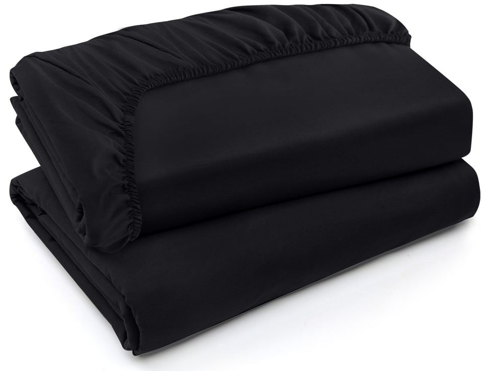 Utopia Bedding fitted sheet in black folded, showing 2-pack convenience for easy replacement.