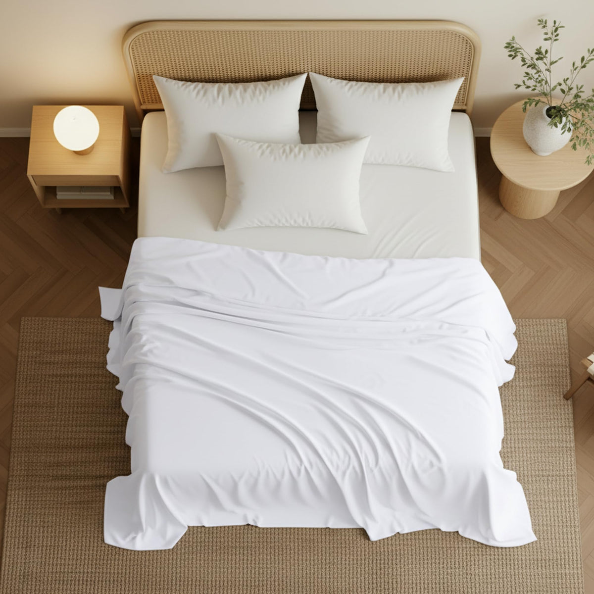 Utopia Bedding flat sheet bed-decor integration demonstrates versatile styling options.