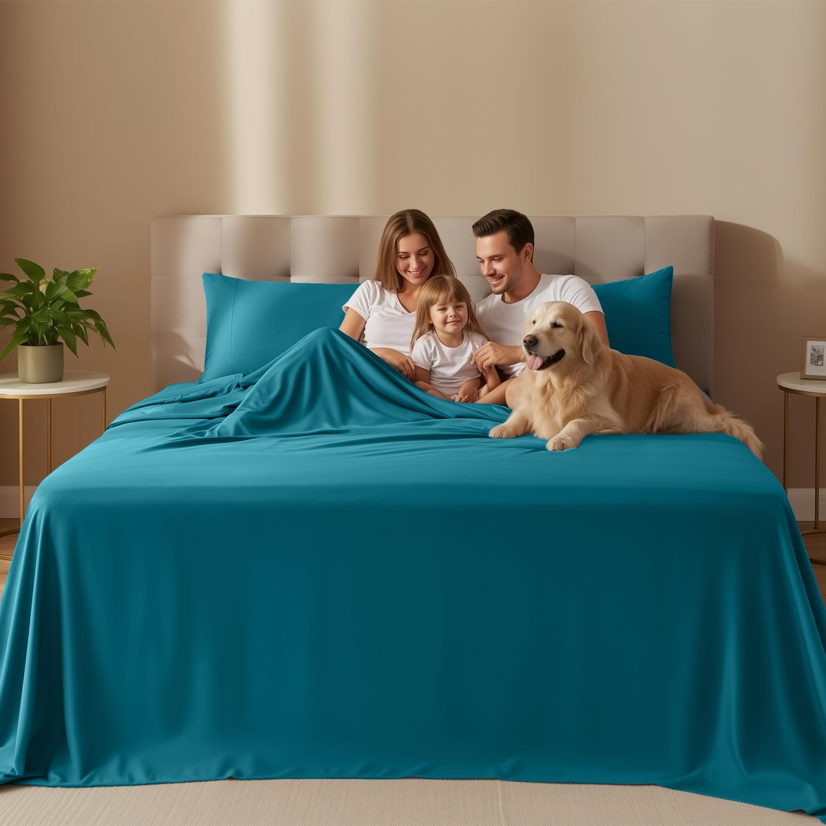 Utopia Bedding flat sheet in denim blue layered for a smooth, cozy bed