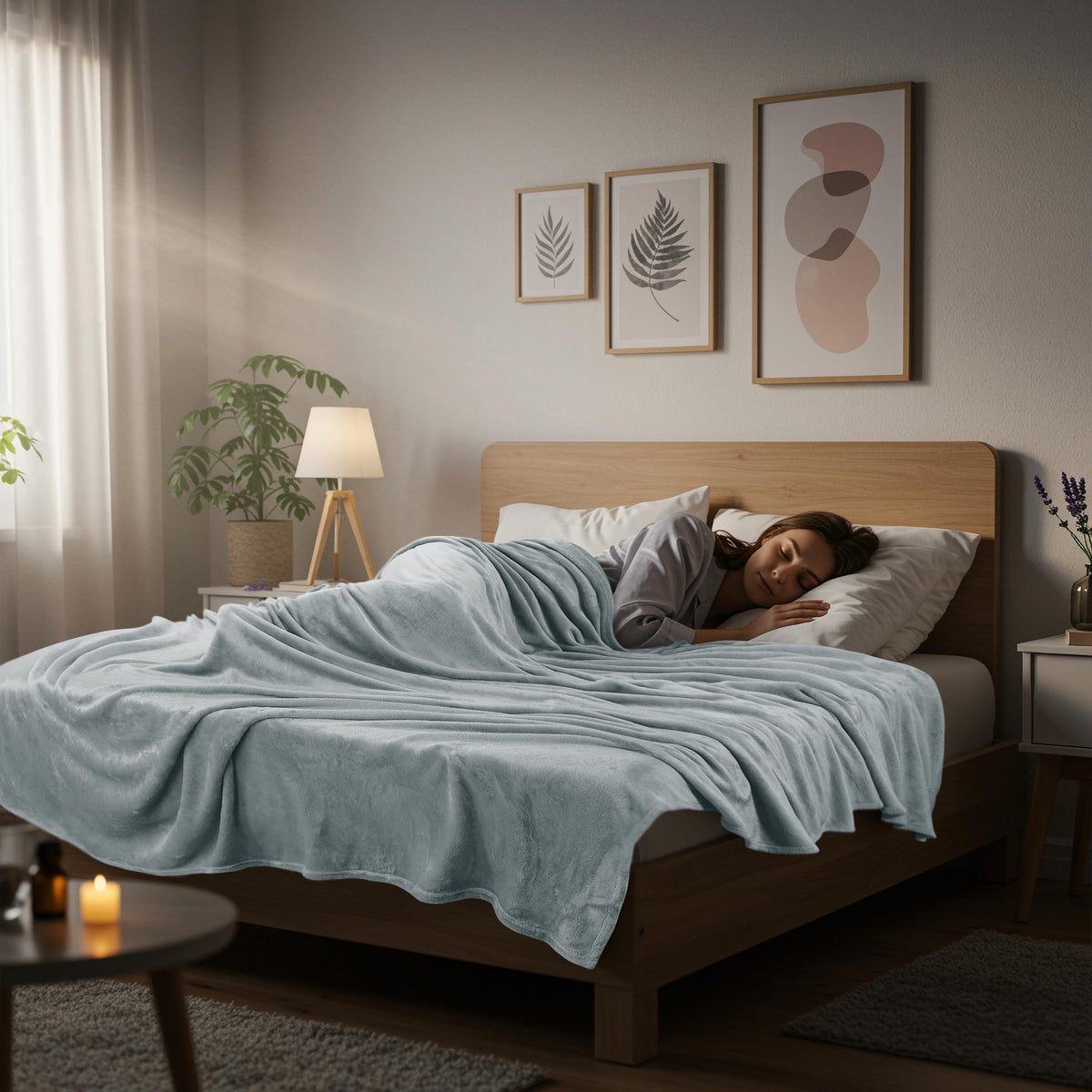 Utopia Bedding fleece blanket ash grey packed for travel, lightweight warmth