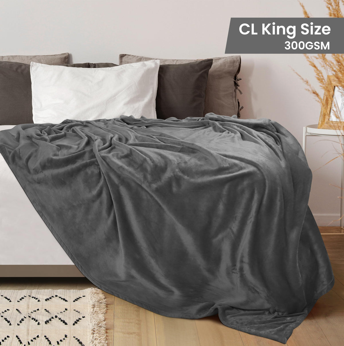 Utopia Bedding fleece blanket on California King bed demonstrates generous 102x96 inches