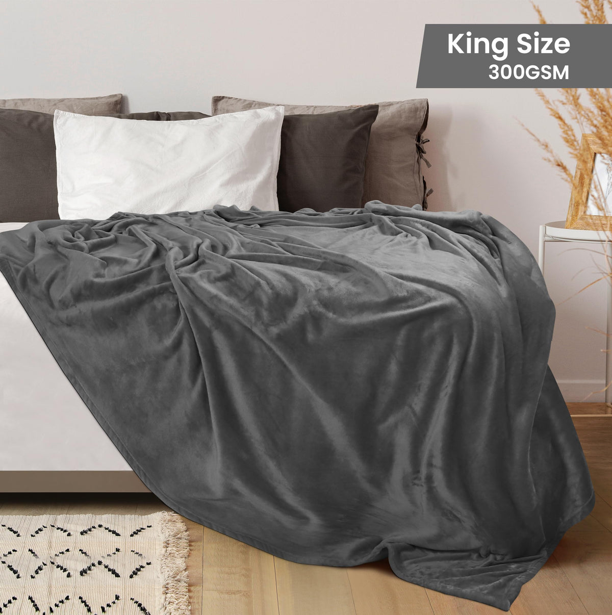 Utopia Bedding fleece blanket gray king-size on bed for all-season warmth
