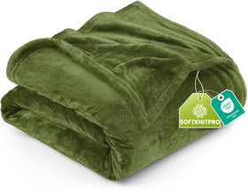 Utopia Bedding fleece blanket olive on bed for a cozy, year-round look.