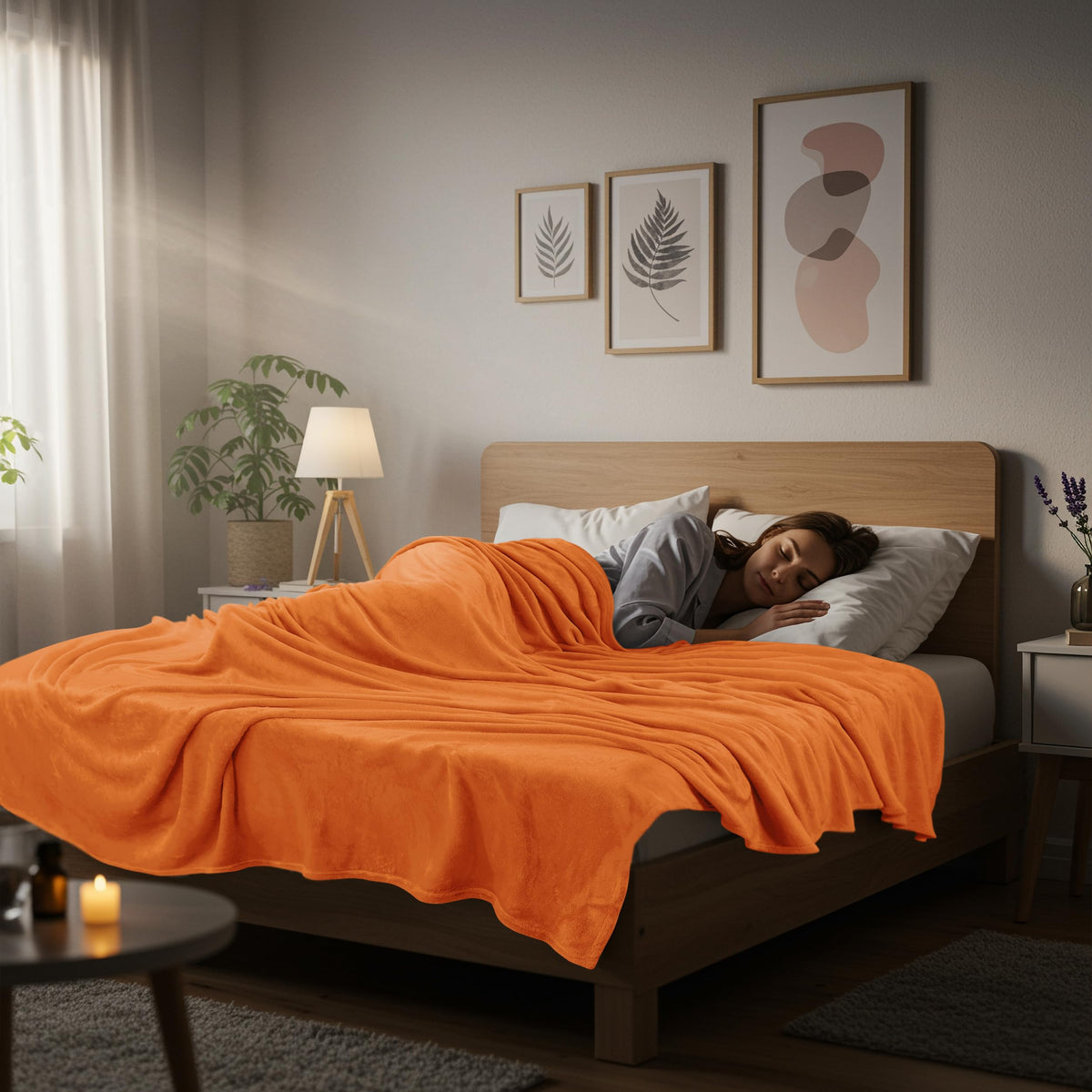 Utopia Bedding fleece blanket on living room couch for relaxed movie night.
