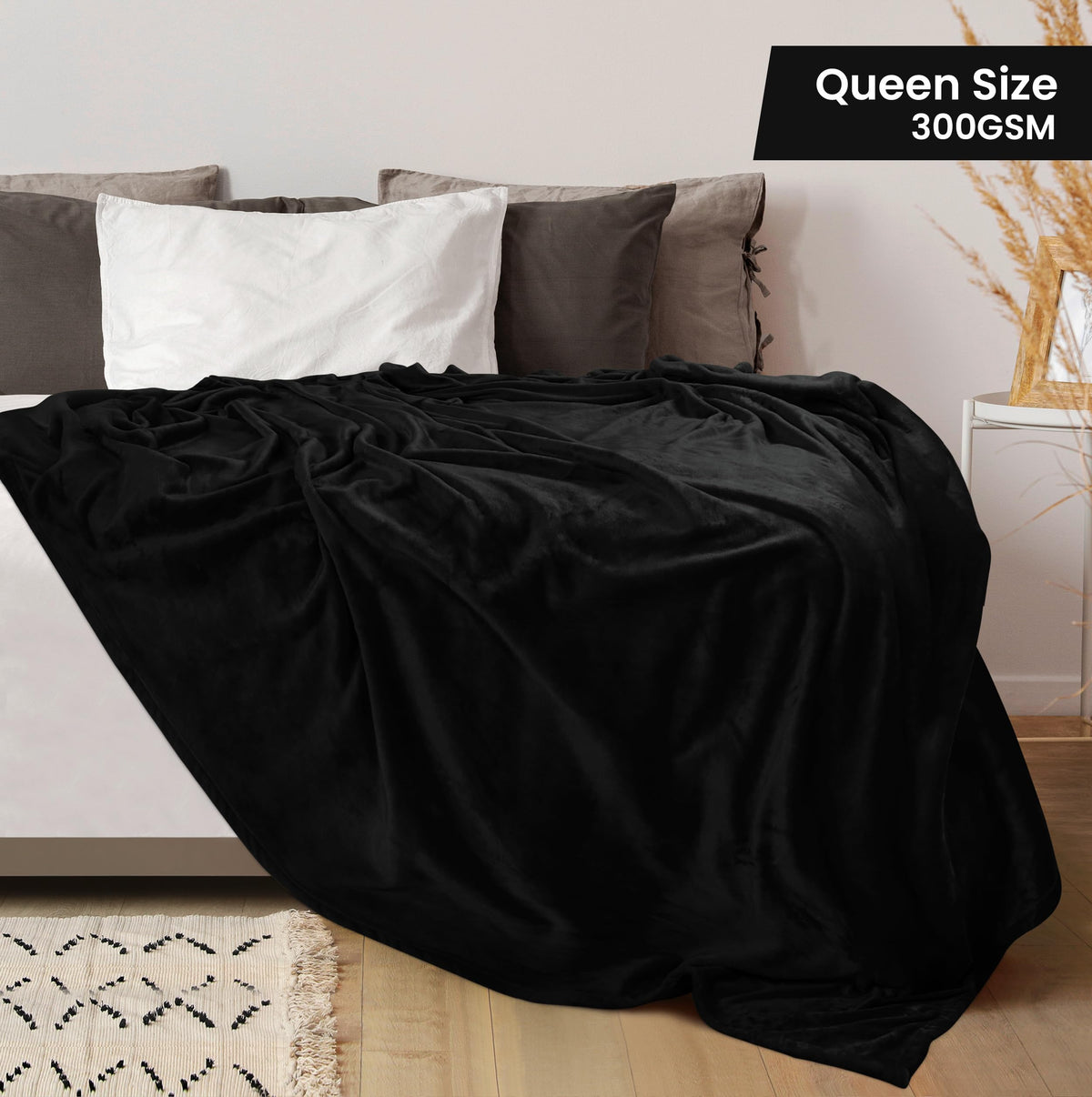 Utopia Bedding fleece blanket folded - queen black - compact storage and quick warmth.