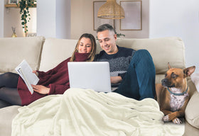 Utopia Bedding Ivory fleece blanket ideal for travel and camping snuggles.
