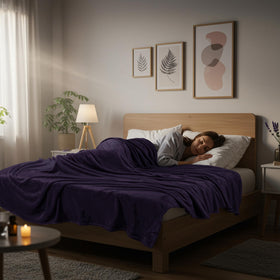 Utopia Bedding fleece blanket at night ambience showing cozy mood.