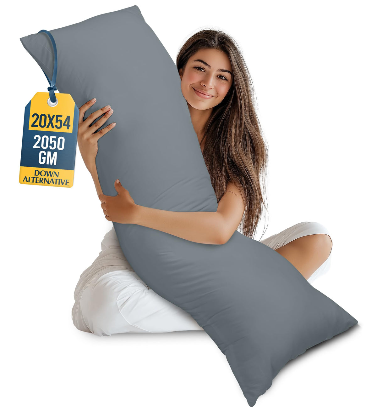 Utopia Bedding full-body pillow in grey offers full-length support for comfortable sleeping