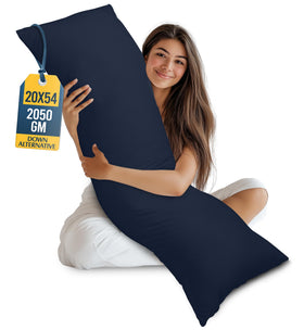 Utopia Bedding full body pillow navy 20x54 inches on bed for side sleeping.