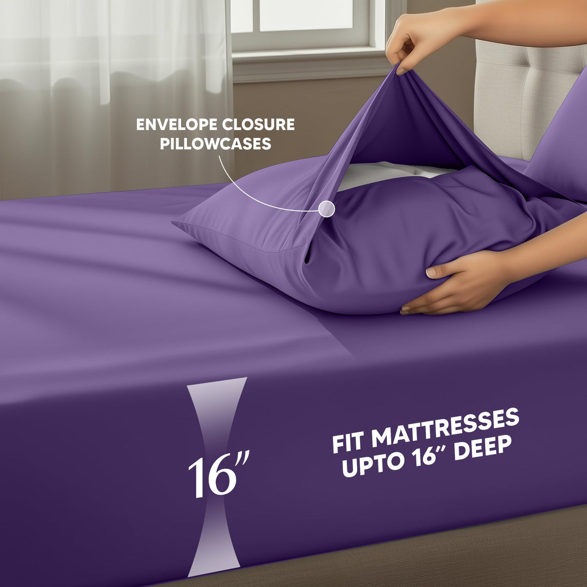 Utopia Bedding eggplant elastic-fit design helps sheets stay in place overnight
